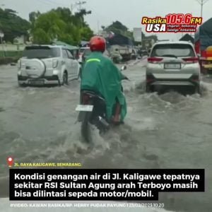 Infografis | Imbas hujan di kota Semarang pagi ini seperti ini kondisi genangan air di Jl. Kaligawe tepatnya sekitar RSI Sultan Agung jalur arah Terboyo. Sepeda motor dan mobil pribadi terlihat masih bisa melintas, lalu lintas merayap karena kecepatan pelan.