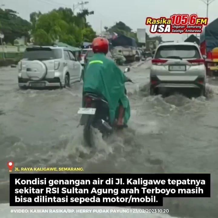 Infografis | Imbas hujan di kota Semarang pagi ini seperti ini kondisi genangan air di Jl. Kaligawe tepatnya sekitar RSI Sultan Agung jalur arah Terboyo. Sepeda motor dan mobil pribadi terlihat masih bisa melintas, lalu lintas merayap karena kecepatan pelan.