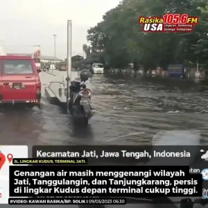 Infografis | Sudah 2 minggu lebih Rasika menerima genangan air di wilayah Kudus, yakni di Jati, Tanggulangin, dan Tanjungkarang. Laporan pagi ini di sekitar jalan lingkar Kudus depan terminal Jati tinggi genangan masih sama dengan hari-hari sebelumnya. Kendaraan menuju Pati/Semarang masih dihimbau lewat dalam kota Kudus. Sedangkan jalan raya Tanggulangin masih berlaku contraflow karena jalur arah Semarang masih tergenang air.