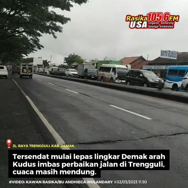 Infografis | Terjadi ketersendatan lalu lintas mulai setelah jalan lingkar Demak arah Kudus imbas perbaikan jalan di Trengguli. Mulai dari lampu merah setelah pertigaan JLD sudah terpantau antrean kendaraan, cuaca masih mendung tebal.