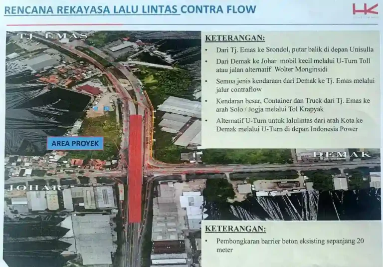 Rekayasa lalu lintas di Jembatan Tol Kaligawe Semarang sebelum pembongkaran dilakukan untuk mengalihkan kendaraan di jalur pantura. Simulasi rekayasa akan dilakukan di jalur Kaligawe setelah pengosongan dari PKL dengan kerjasama dinas perhubungan dan kepolisian. Peninggian jembatan dan peninggian jalan nasional akan segera dilakukan untuk peningkatan aksesibilitas.