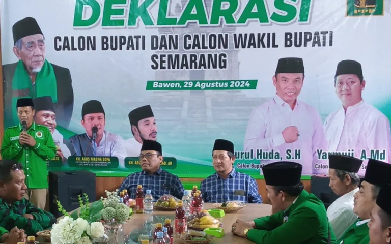 Pada hari terakhir pendaftaran Calon Bupati dan Wakil Bupati Semarang 2024, Partai Persatuan Pembangunan (PPP) Kabupaten Semarang secara mengejutkan mendaftarkan pasangan Nurul Huda dan Yarmuji sebagai calon tunggal, menantang pasangan Ngesti Nugraha-Nur Arifah. Pasangan yang menamakan diri HAJI ini mendeklarasikan diri di Kantor DPC PPP Kabupaten Semarang, Kamis (29/8/2024).