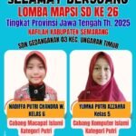 Dua siswi SDN Gedanganak 03 Ungaran Timur, Nadiffa Putri Chandra dan Yumna Putri Azzahra, mewakili Kabupaten Semarang dalam Lomba MAPSI SD ke-26 tingkat Jawa Tengah di UIN Saizu Purbalingga, 17–19 Oktober 2025. Mereka berjuang membawa prestasi di ajang seni Islami menuju Indonesia Emas 2045.