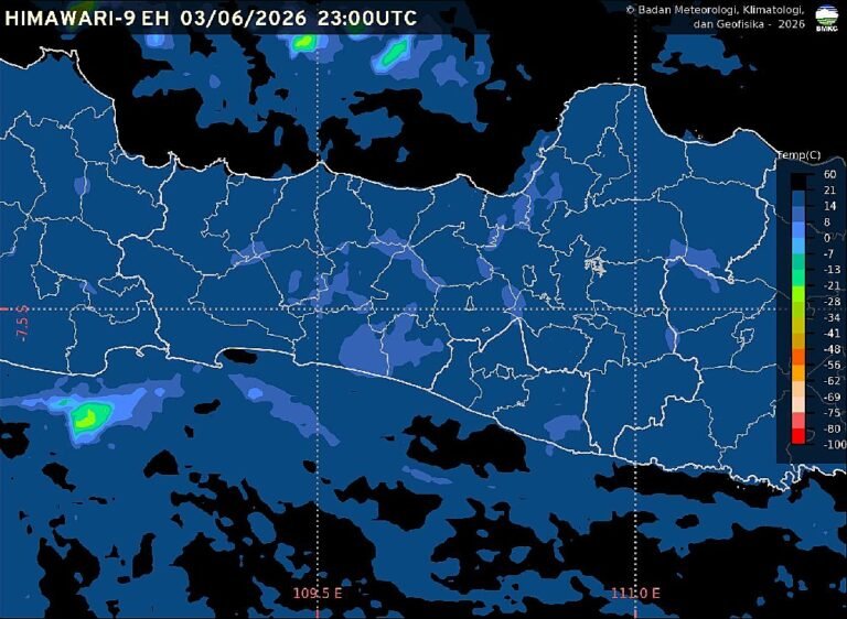 Badan Meteorologi, Klimatologi, dan Geofisika (BMKG) memprakirakan cuaca Semarang dan sebagian wilayah Jawa Tengah pada Kamis, 4 Juni 2026, didominasi kondisi cerah berawan hingga berawan. Suhu udara di Semarang berkisar 25–34 derajat Celsius dengan kelembapan 50–85 persen, sementara hujan sedang hingga lebat disertai petir dan angin kencang berpotensi terjadi di kawasan pegunungan, dataran tinggi, serta Pantura tengah hingga barat Jawa Tengah pada sore hingga malam hari.