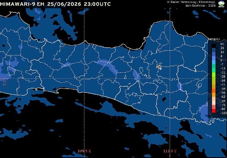 Badan Meteorologi, Klimatologi, dan Geofisika (BMKG) memprakirakan cuaca Semarang dan Jawa Tengah pada Jumat, 26 Juni 2026, didominasi kondisi cerah berawan hingga berawan. Hasil pengamatan pukul 06.00 WIB menunjukkan suhu udara di Semarang mencapai 25,2 derajat Celsius dengan kelembapan 92 persen, sementara hujan ringan hingga sedang berpotensi terjadi di sebagian wilayah Jawa Tengah bagian timur pada siang hingga awal malam.