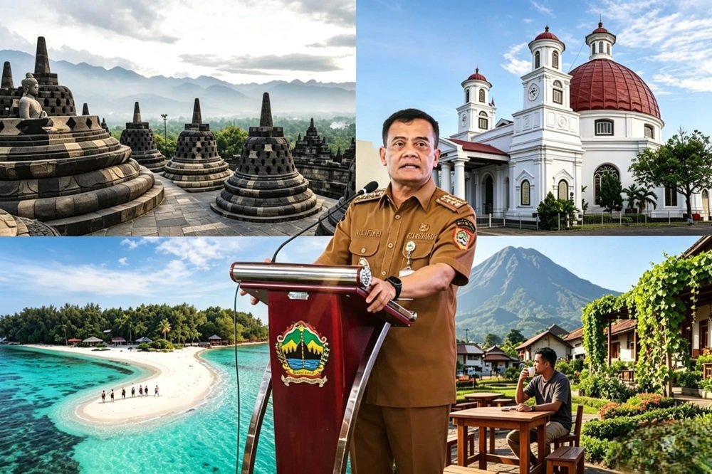 Pemerintah Provinsi Jawa Tengah menyiapkan konsep aglomerasi wisata lintas daerah untuk menghubungkan berbagai destinasi unggulan dalam satu paket perjalanan terintegrasi. Gubernur Ahmad Luthfi menyampaikan rencana tersebut pada Rembug Pembangunan Provinsi Jawa Tengah 2026 di Kota Tegal, Senin (22/6/2026), guna memperluas dampak ekonomi pariwisata melalui konektivitas destinasi, penguatan infrastruktur, pengembangan 1.000 desa wisata, serta dukungan platform digital terpadu.