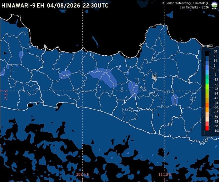 Badan Meteorologi, Klimatologi, dan Geofisika (BMKG) memprakirakan cuaca Semarang dan Jawa Tengah pada Rabu, 5 Agustus 2026, didominasi kondisi cerah hingga cerah berawan. Hasil pengamatan pukul 05.30 WIB mencatat suhu udara di Semarang 24,1 derajat Celsius dengan kelembapan 85 persen, sementara hujan ringan berpotensi terjadi secara tidak merata di wilayah pegunungan, dataran tinggi, sebagian Jawa Tengah bagian timur, dan sekitarnya.