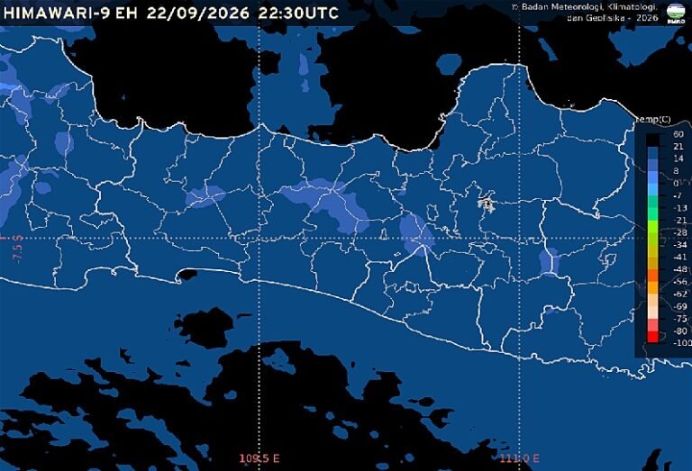 BMKG memprakirakan cuaca Semarang dan Jawa Tengah pada Rabu, 23 September 2026, didominasi kondisi cerah hingga cerah berawan. Observasi di Semarang pukul 05.30 WIB mencatat suhu 25,7°C dan kelembapan 76%, dengan angin selatan 5 km/jam. Kondisi tersebut diperkirakan bertahan hingga sore, sementara masyarakat diminta mewaspadai potensi kebakaran hutan dan lahan.