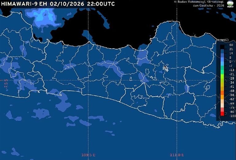 Badan Meteorologi, Klimatologi, dan Geofisika (BMKG) memprakirakan cuaca Semarang dan Jawa Tengah pada Sabtu, 3 Oktober 2026, didominasi cerah hingga berawan. Hasil pengamatan pukul 05.00 WIB mencatat suhu udara Semarang 26,0 derajat Celsius dengan kelembapan 75 persen. Hujan ringan hingga sedang berpotensi terjadi di pegunungan bagian barat, pegunungan bagian tengah, dan wilayah sekitarnya.